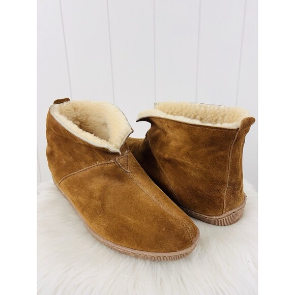 Minnetonka Sheepskin Ankle Boot Slippers Mens Size 11 Tan Suede Leather main image 8
